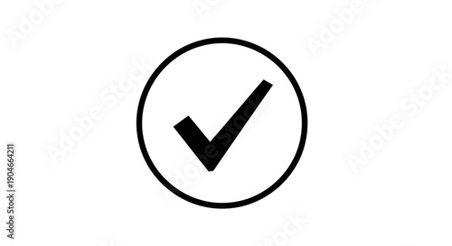 Black checkmark inside a round circle representing approval or correctness on an isolated white background.