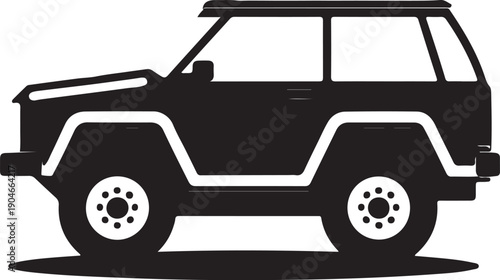 Sideview black SUV car with white details and wheels on white background  isolated