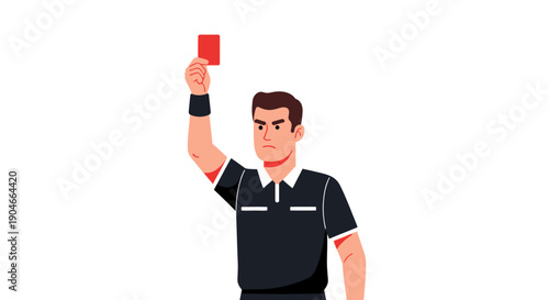 Football Referee Showing Red Card, Soccer Official Penalty on Isolated White Background