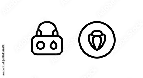 Secure Water Management and Precious Gem Icons: Outline Padlock and Jewel