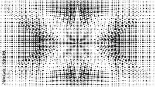 Abstract black and white digital grid pattern with symmetrical distortion