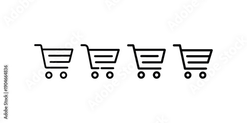 Four shopping carts in outline style, placed on white background, simple illustration, retail and e-commerce icons.