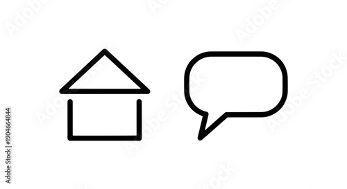Home Communication and Real Estate Chat Icons: Outline House and Speech Bubble