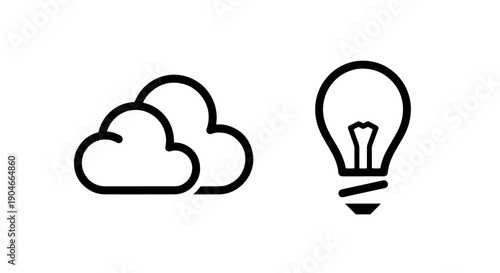 Creative Cloud Computing and Idea Generation Line Icon Vector Design