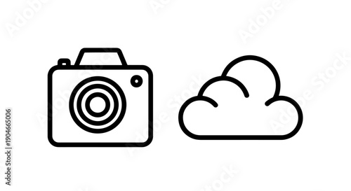 Cloud Photography and Digital Image Storage Line Icon Design