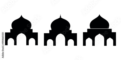 Islamic architecture mosque silhouette set with dome and arch elements for religious cultural celebration designs and middle eastern landmark illustrations