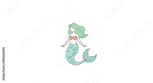 A cartoon mermaid with flowing green hair and tail is centered on a plain white background from a straightforward viewpoint.