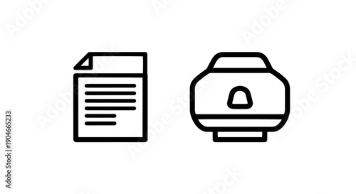 Office Workflow Icon Set: Document File and Printer Symbol in Minimalist Line Art