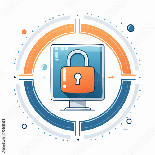 Computer monitor with padlock symbolizing cybersecurity and data protection.