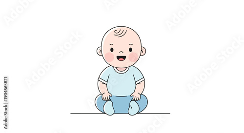 Adorable Little Baby Illustration Sitting Happily and Smiling Brightly, Depicting Infancy and Childhood Joy in a Charming Cartoon Style Vector