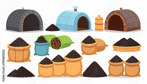 Activated Charcoal Powder in Various Containers.