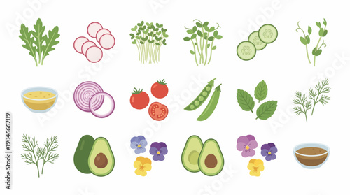 Assorted Fresh Fruits and Vegetables Illustration.