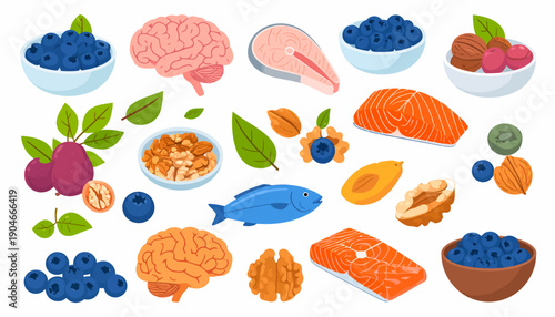 Assorted Healthy Foods for Brain and Body.
