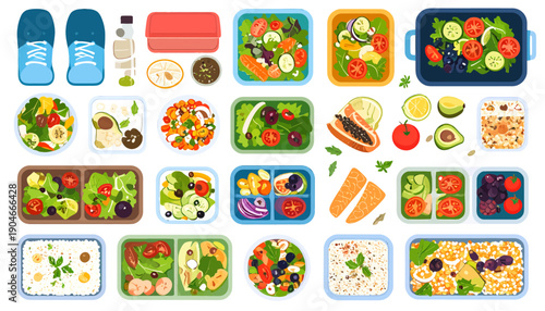 Assorted Healthy Meal Prep Containers Food.