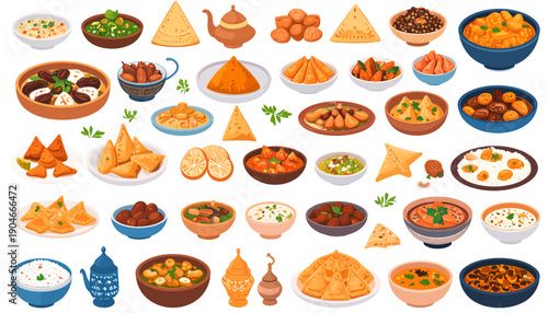 Assorted International Cuisine Dishes and Ingredients.