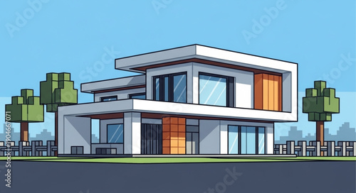 Modern Architectural House Design with Clean Lines and Large Windows.