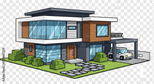 Modern Architectural House Design with Garage and Landscaping.