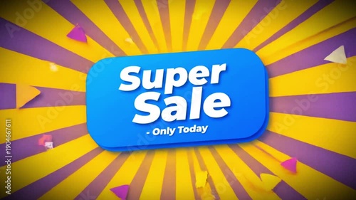 Super Sale Announcement: Bold design of a Super Sale announcement, radiating energy with dynamic lines and vibrant colors, grabbing attention for today's special offer.