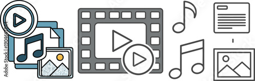 Multimedia icons isolated on transparent background