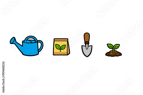 Gardening tools and supplies create a scene for planting seeds and nurturing plants