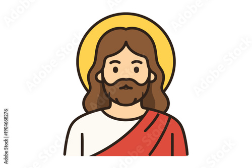 Jesus Christ Icon – Holy Face with Halo, Christian Portrait, Divine Mercy Vector Illustration
