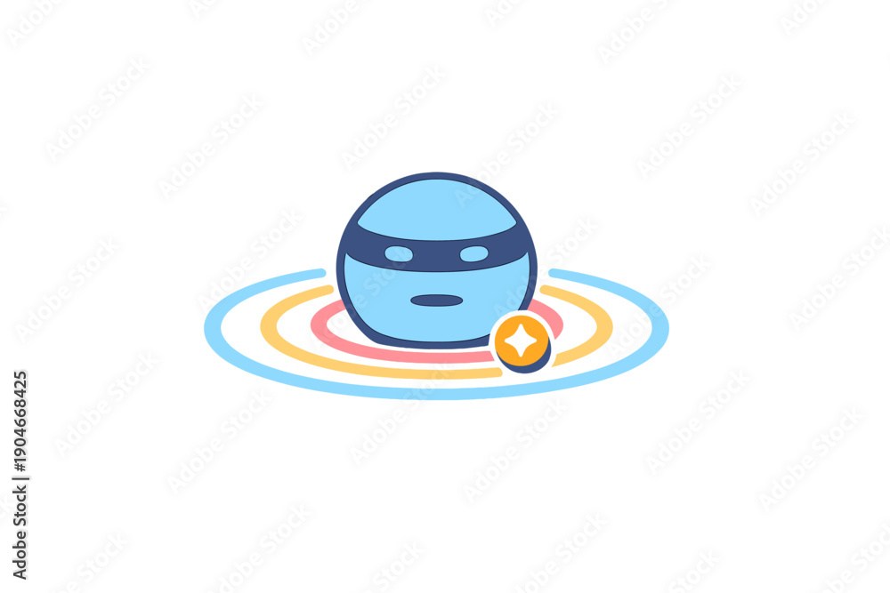 Fototapeta premium Ninja character with blue color and circular patterns in background during a creative design session at a graphic design studio