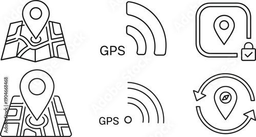 Gps icons and symbols isolated on transparent background