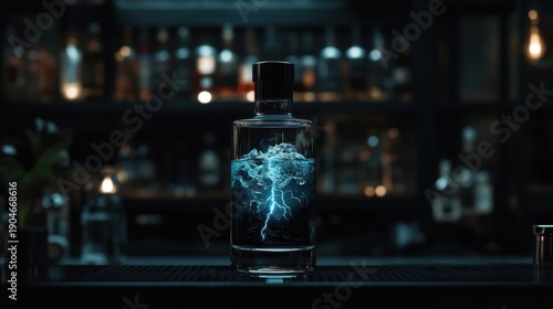 A striking bottle of spirit glows with electrifying lightning.