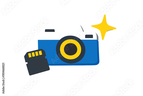 Camera and memory card placed together for capturing photos and videos stored in memory