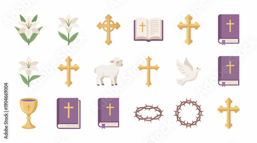 Christian symbols and icons collection illustration.