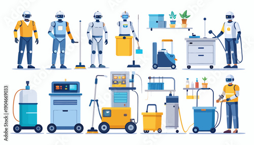 Cleaning Professionals with Equipment and Supplies.