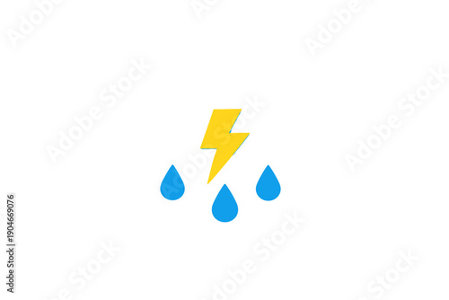 Cloud with rain and lightning shows a thunderstorm over a plain background during daytime