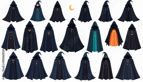 Collection of Black Cloaks with Hoods.