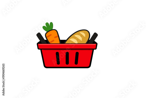Basket with carrot and bread sitting on a plain background showing simple food items often used in daily cooking and meal preparation