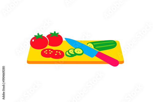 Cutting vegetables on a yellow cutting board with a knife while preparing for a meal