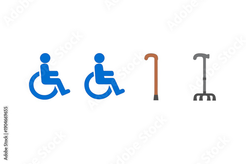 Different symbols for mobility assistance tools shown in simple graphic style that highlights the concepts of accessibility and support for individuals with mobility challenges