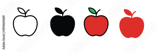 Fresh Red Apple Fruit Icon Set for Healthy Eating, Nutrition Apps, and Organic Food Branding vector illustration 