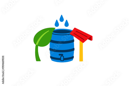 Water collection system for gardening using a barrel, leaves, and a roof structure in a simple design