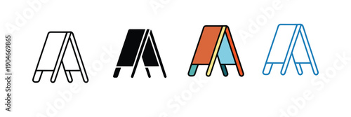 A-Frame Sidewalk Sign Icon Set for Restaurant Menus, Retail Advertising, and Street Promotions vector illustration 