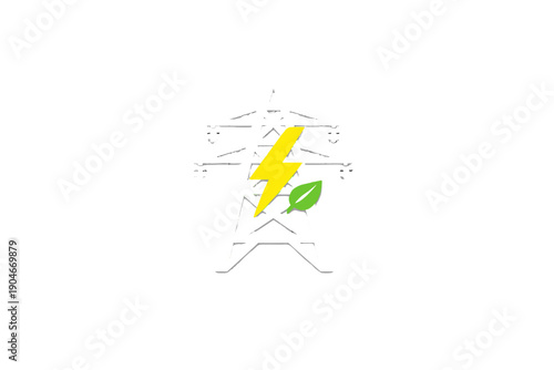 Logo design showing a power symbol combined with green leaves to represent renewable energy and sustainability in a modern context for a clean energy initiative