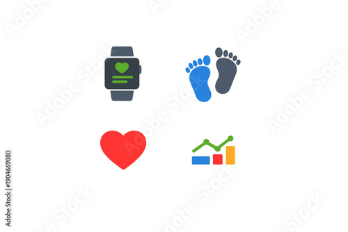 Fitness tracking device with heart rate monitor, footprints, heart symbol, and growth chart displayed on screen