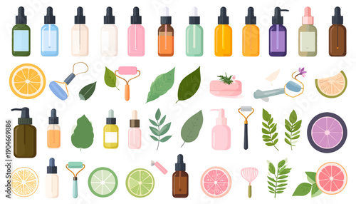 Collection of Cosmetic Products and Ingredients.
