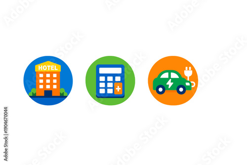 Icons represent hotel, calculator, and electric vehicle at a conference for travel and technology held in San Francisco in 2023