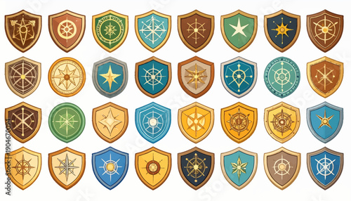 Collection of Fantasy Shields with Various Designs.