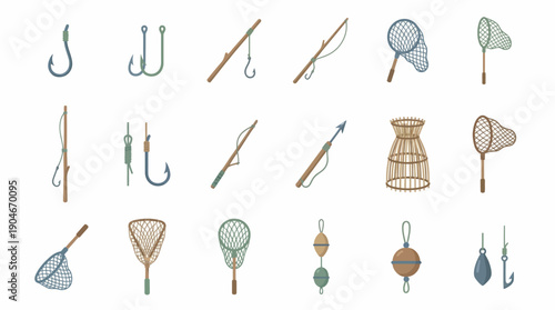 Collection of Fishing and Sports Nets and Hooks.