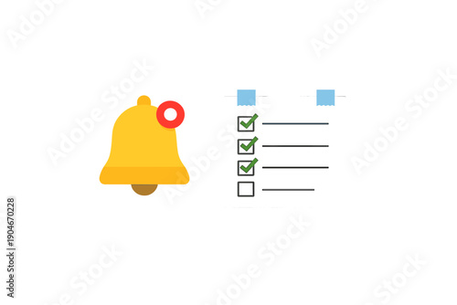 Notification bell and checklist show reminders and tasks for organization and time management in a simple digital setting