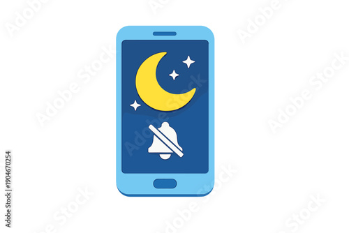 Symbol of a phone with a moon, stars, and silent mode icon indicating nighttime hours and do not disturb setting