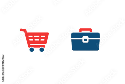 Icons showing a shopping cart and a briefcase representing retail and business activities in a modern context