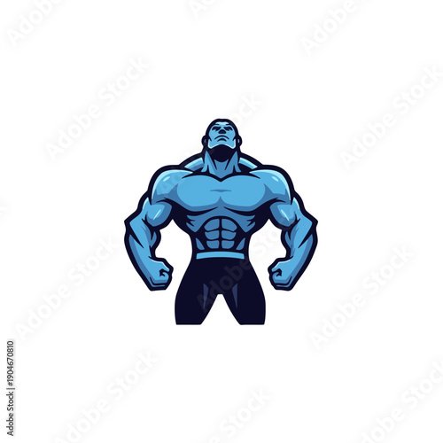 A muscular man flexing his strong arms and chest in a powerful pose, showcasing his athletic build in a vector illustration from a front viewpoint, w1.eps