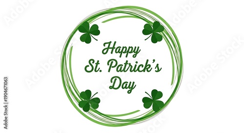 Green circle with shamrocks and Happy St Patricks Day text